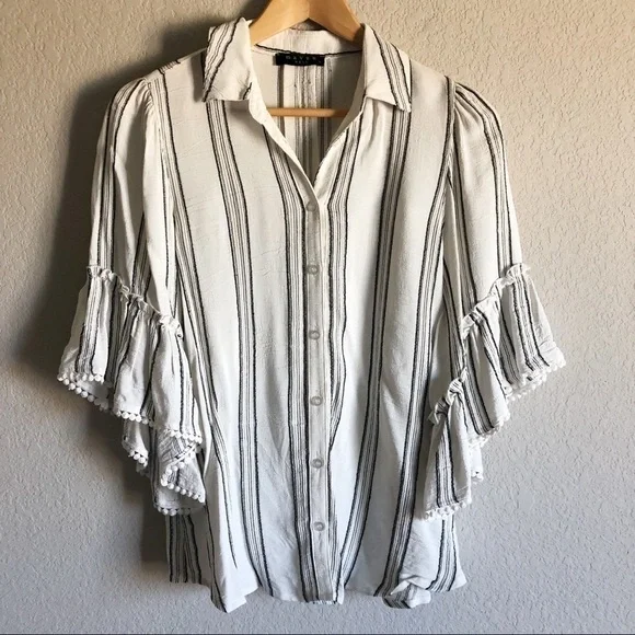 Anthro Maven West Striped Gauzy Wide Flare Sleeve Blouse - Picture 1 of 10